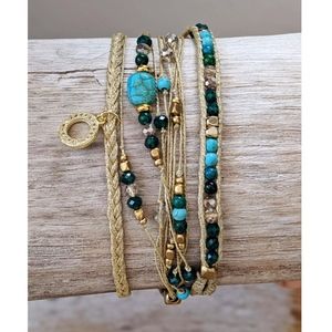 Bracelet\Necklace Teal Beaded Adjustable Wrap